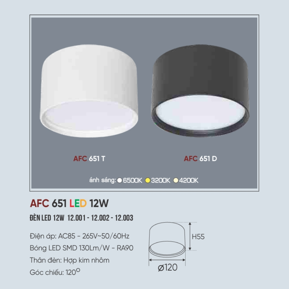 Đèn LED downlight nổi Anfaco 651 D LED 12W