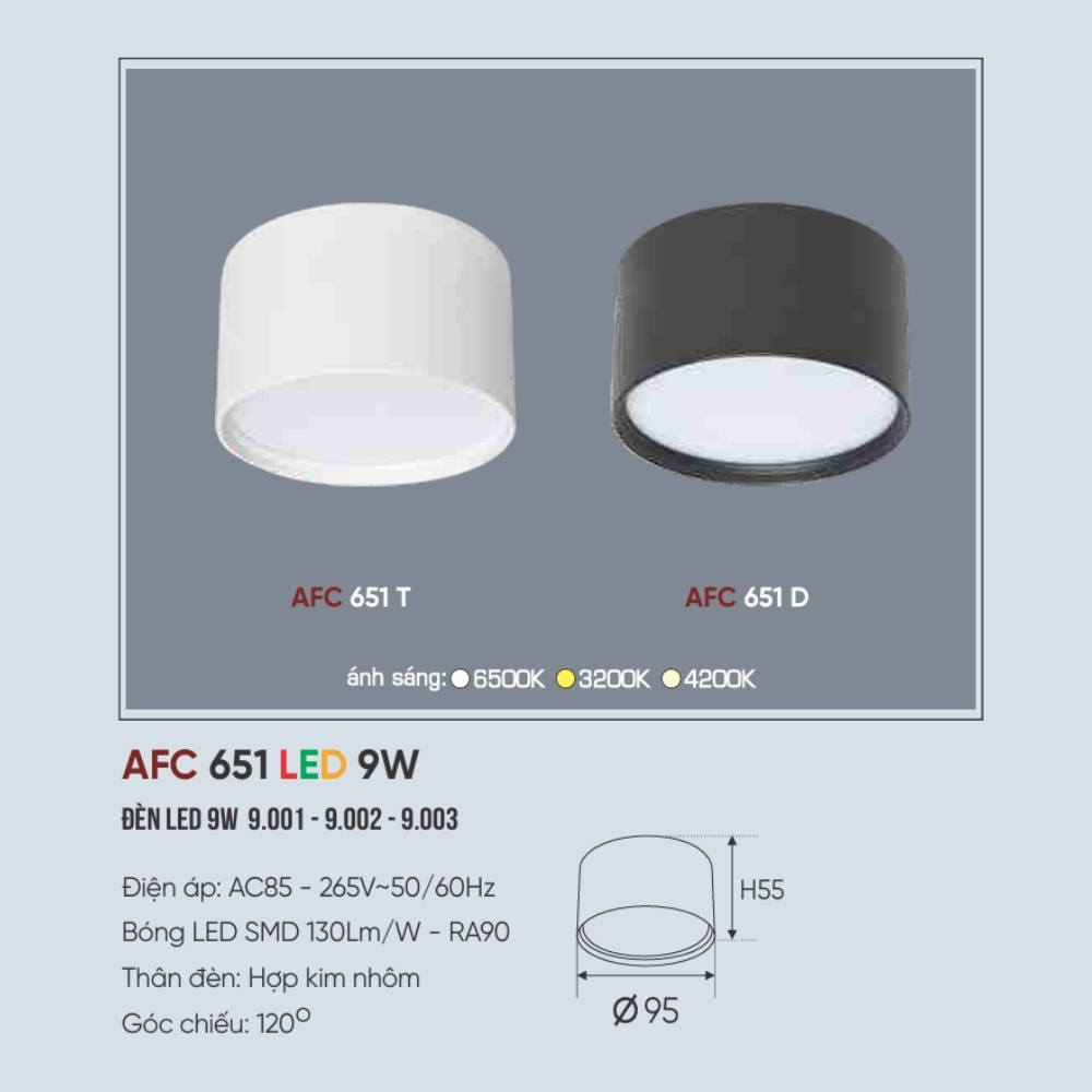 Đèn LED downlight nổi Anfaco 651 D LED 9W