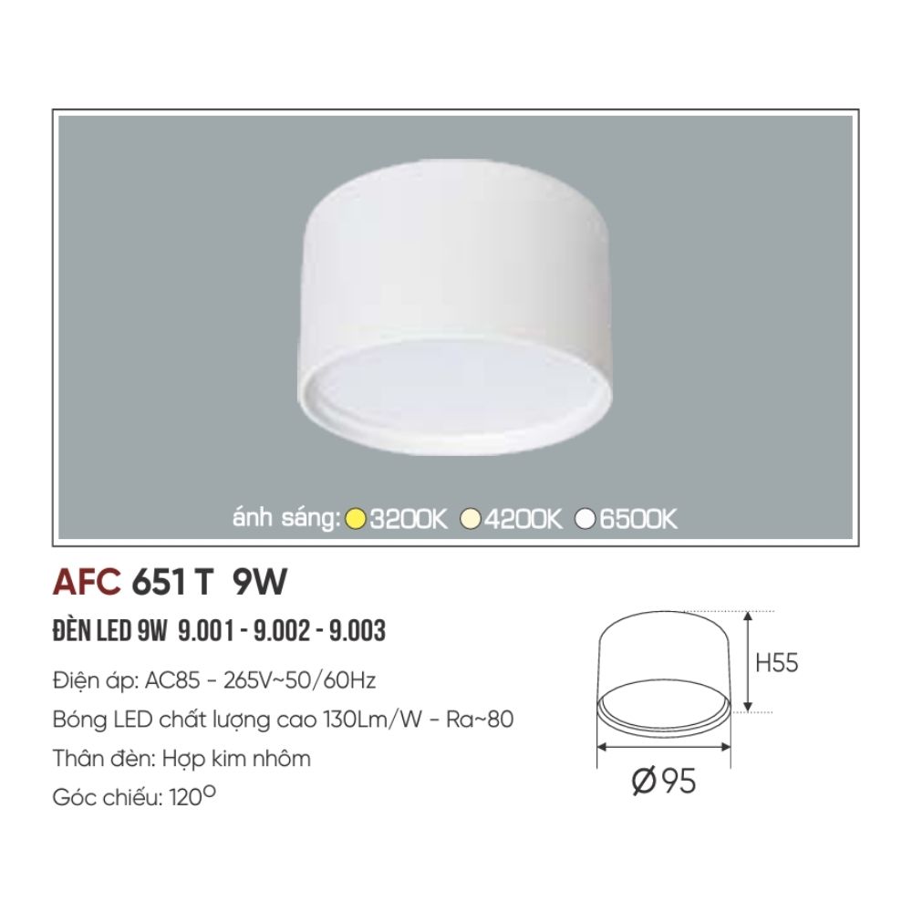 Đèn LED downlight nổi Anfaco 651 T LED 9W