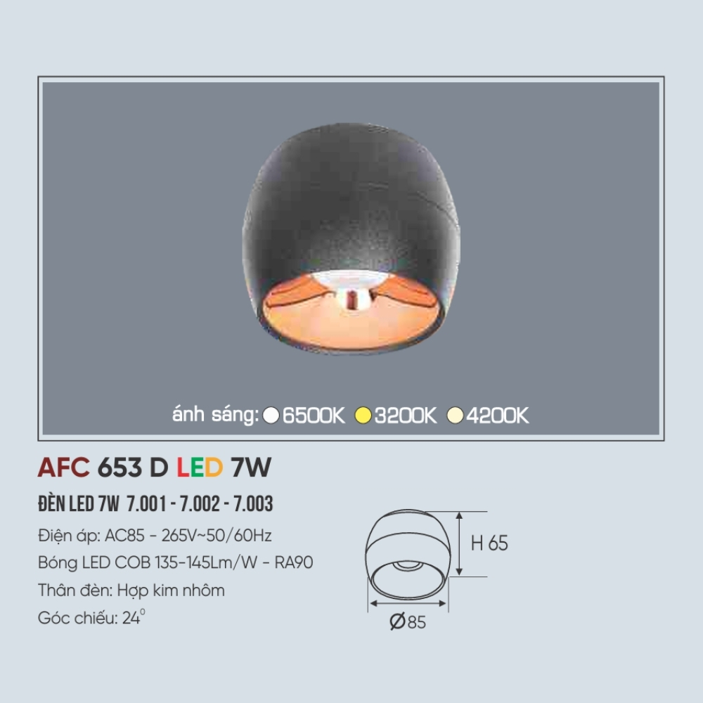 Đèn LED downlight nổi Anfaco 653 D LED 7W