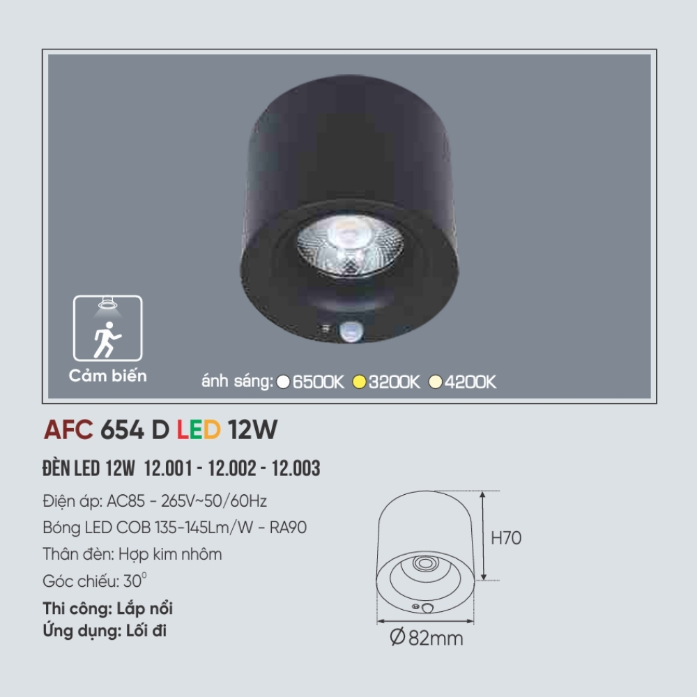 Đèn LED downlight nổi cảm biến Anfaco 654 D LED 12W