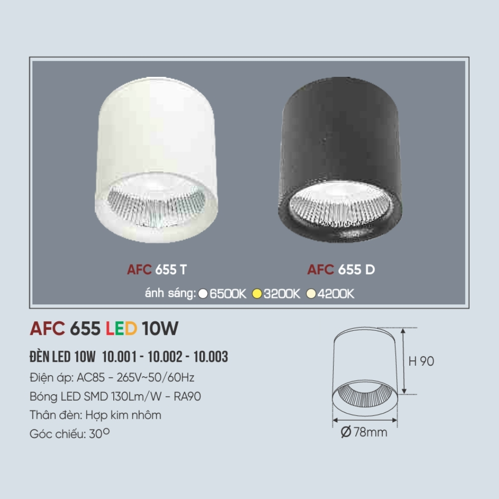 Đèn LED downlight nổi Anfaco 655 D LED 10W