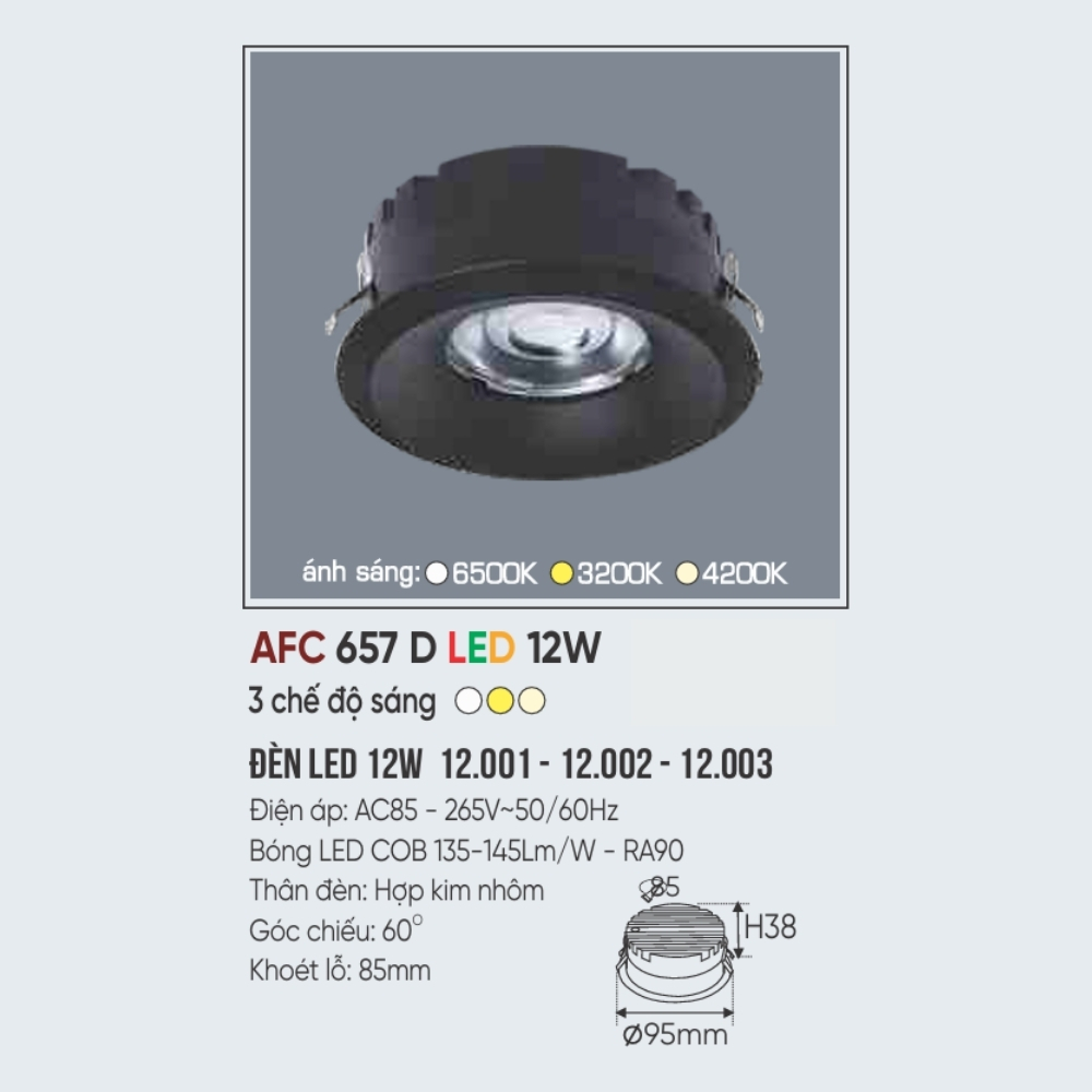 Đèn LED downlight âm trần Anfaco 657 D LED 12W