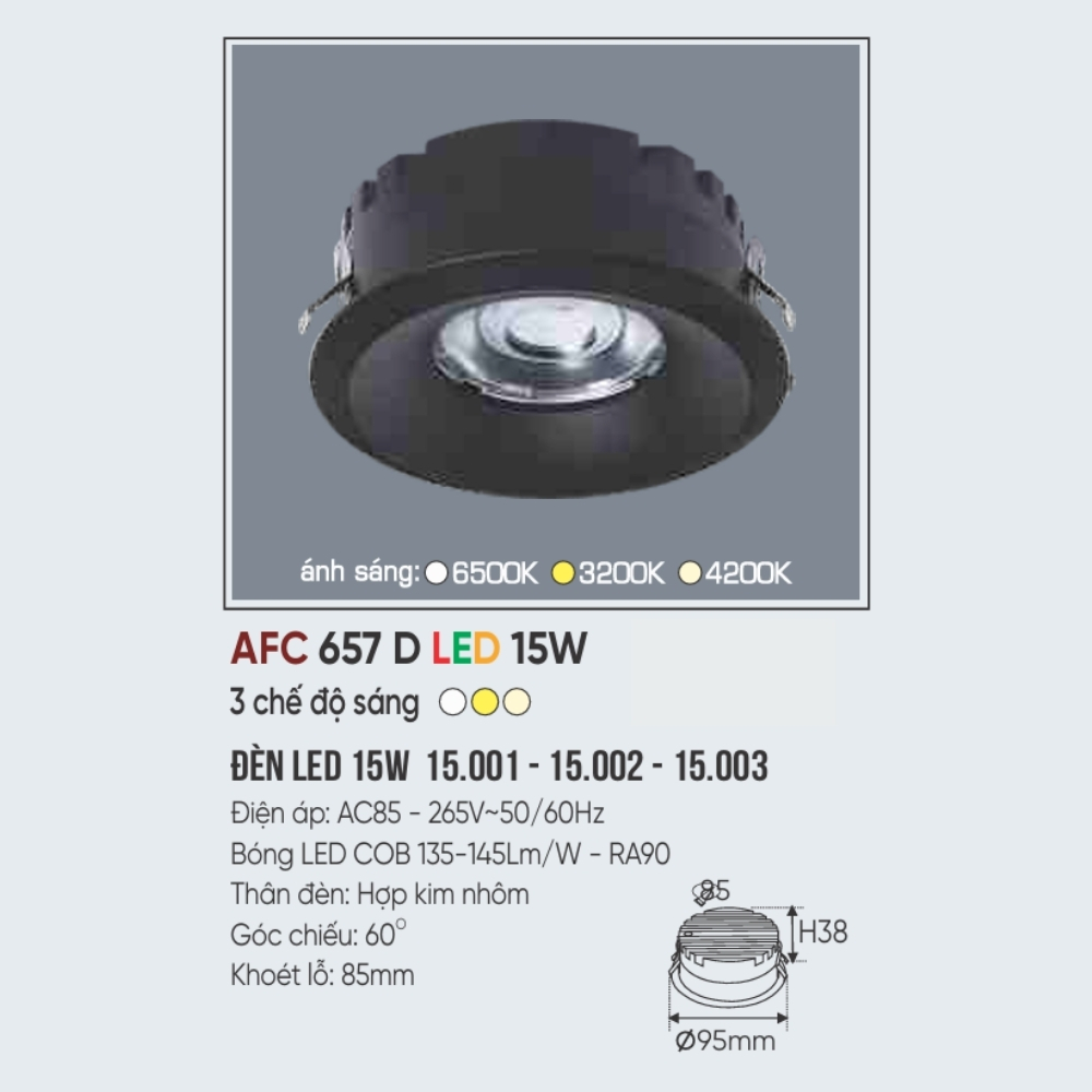 Đèn LED downlight âm trần Anfaco 657 D LED 15W