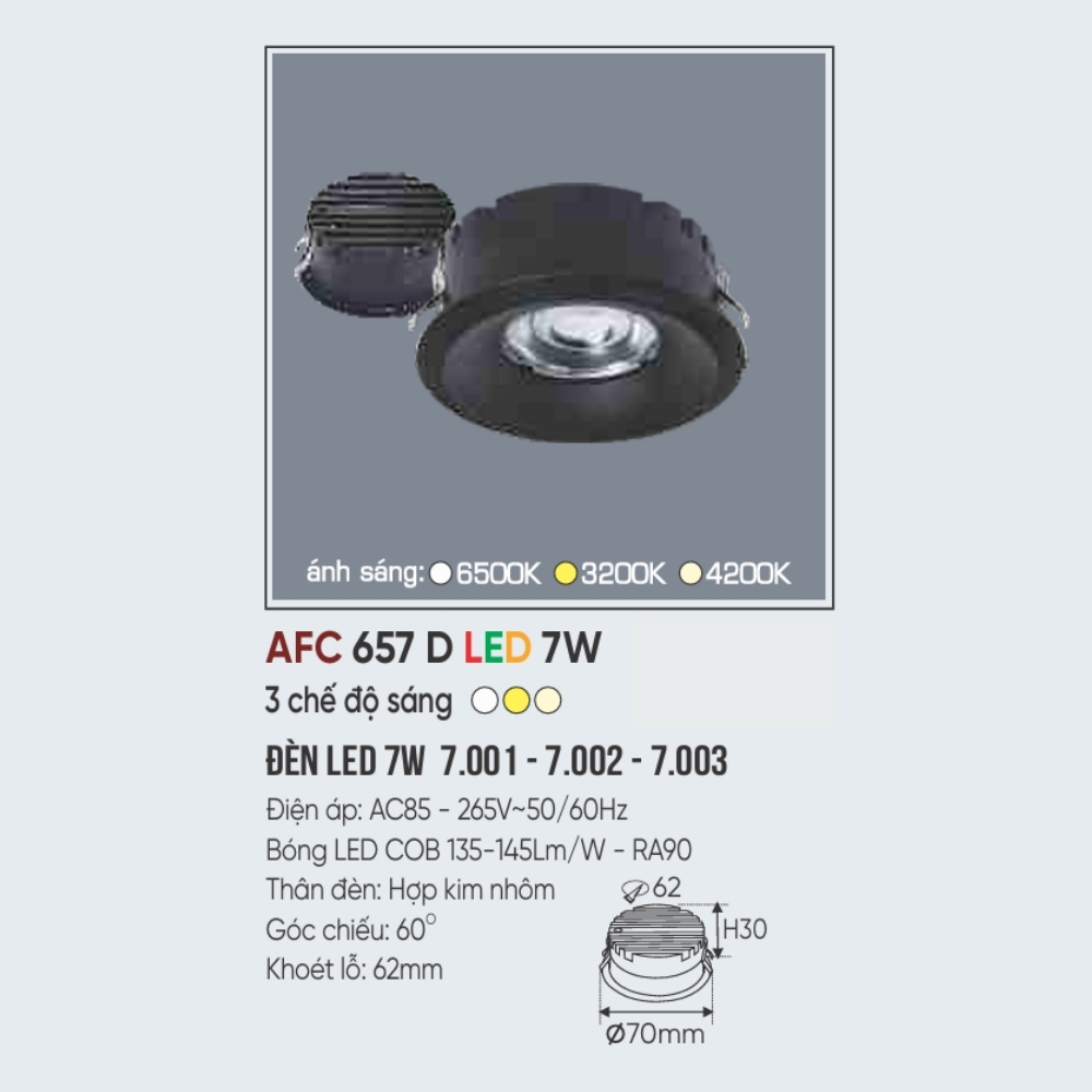 Đèn LED downlight âm trần Anfaco 657 D LED 7W