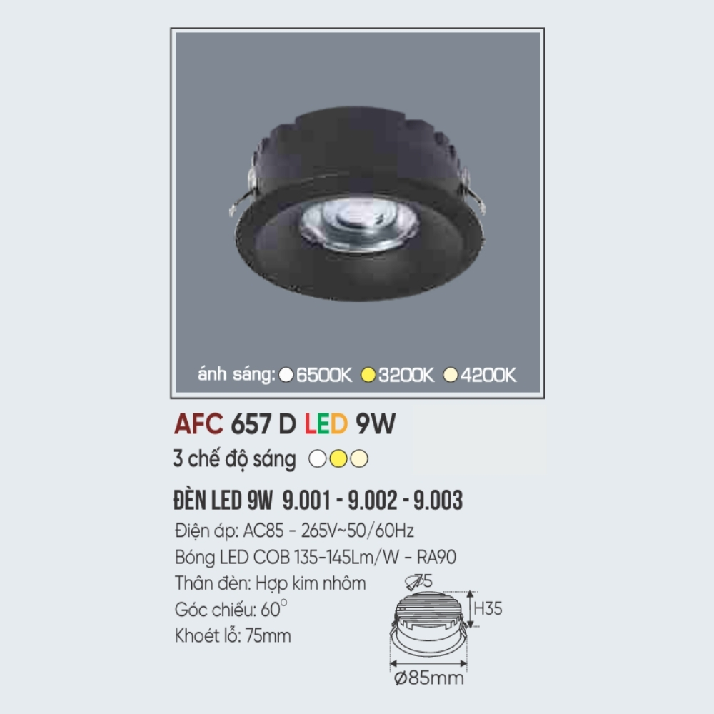 Đèn LED downlight âm trần Anfaco 657 D LED 9W