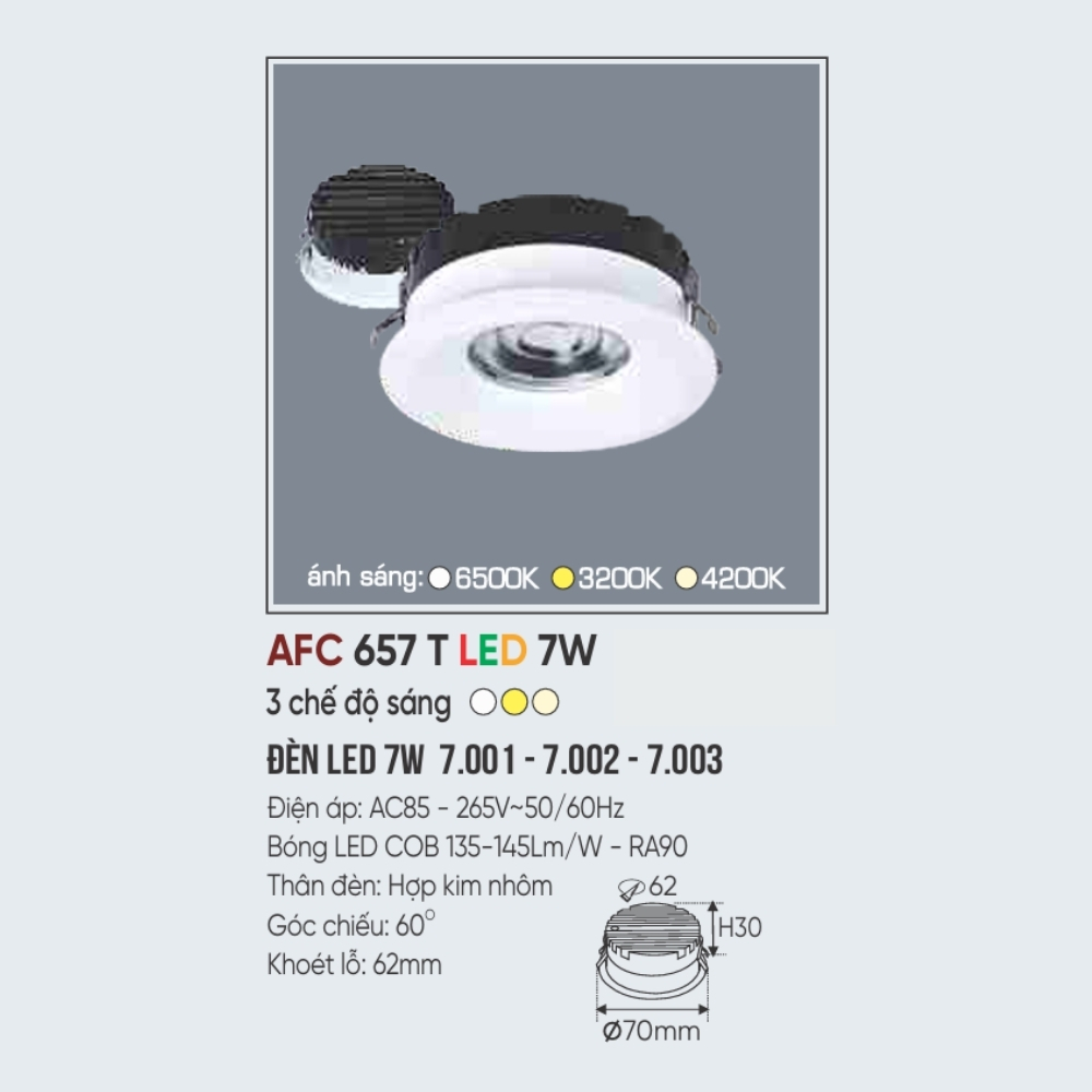 Đèn LED downlight âm trần Anfaco 657 T LED 7W