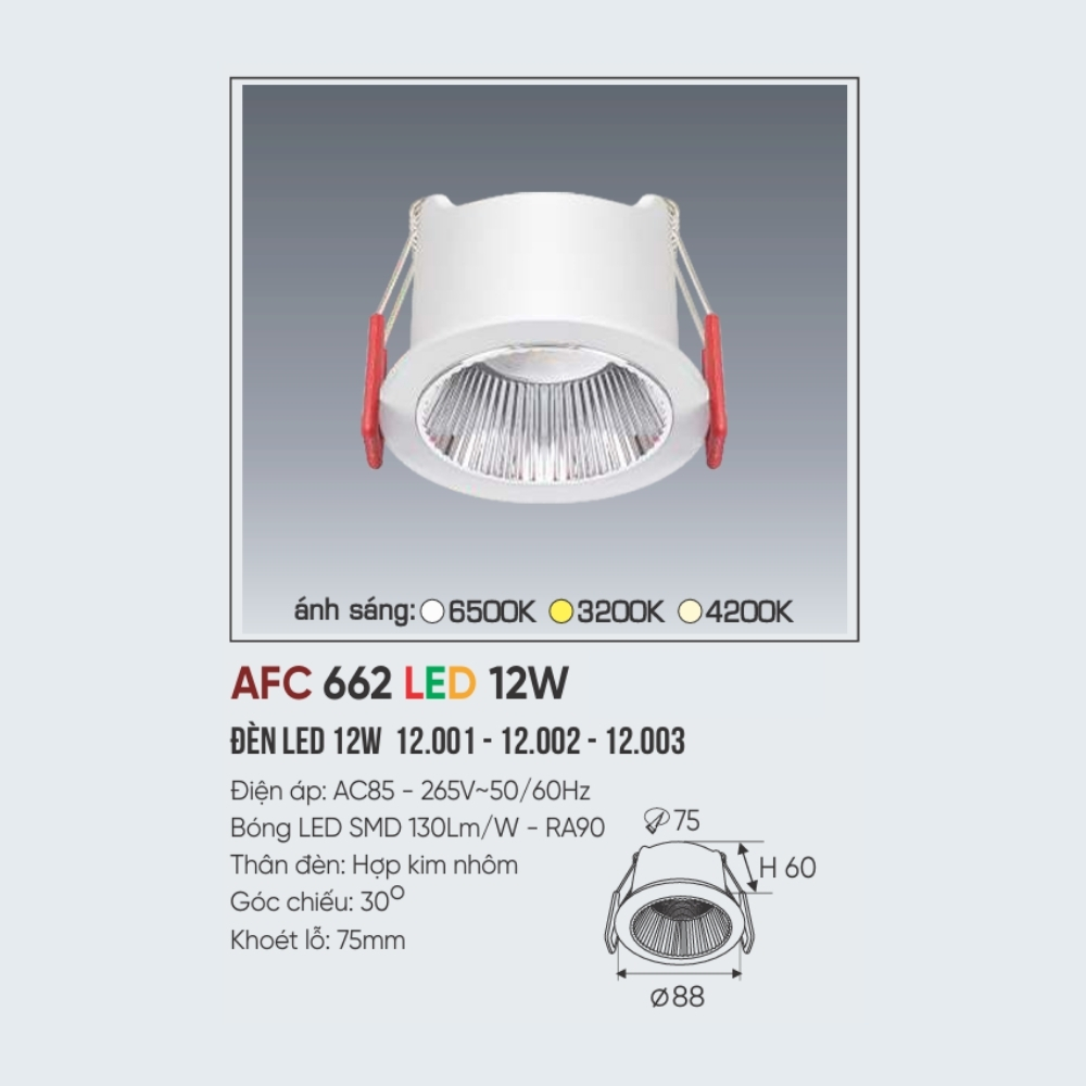 Đèn LED downlight âm trần Anfaco 662 LED 12W
