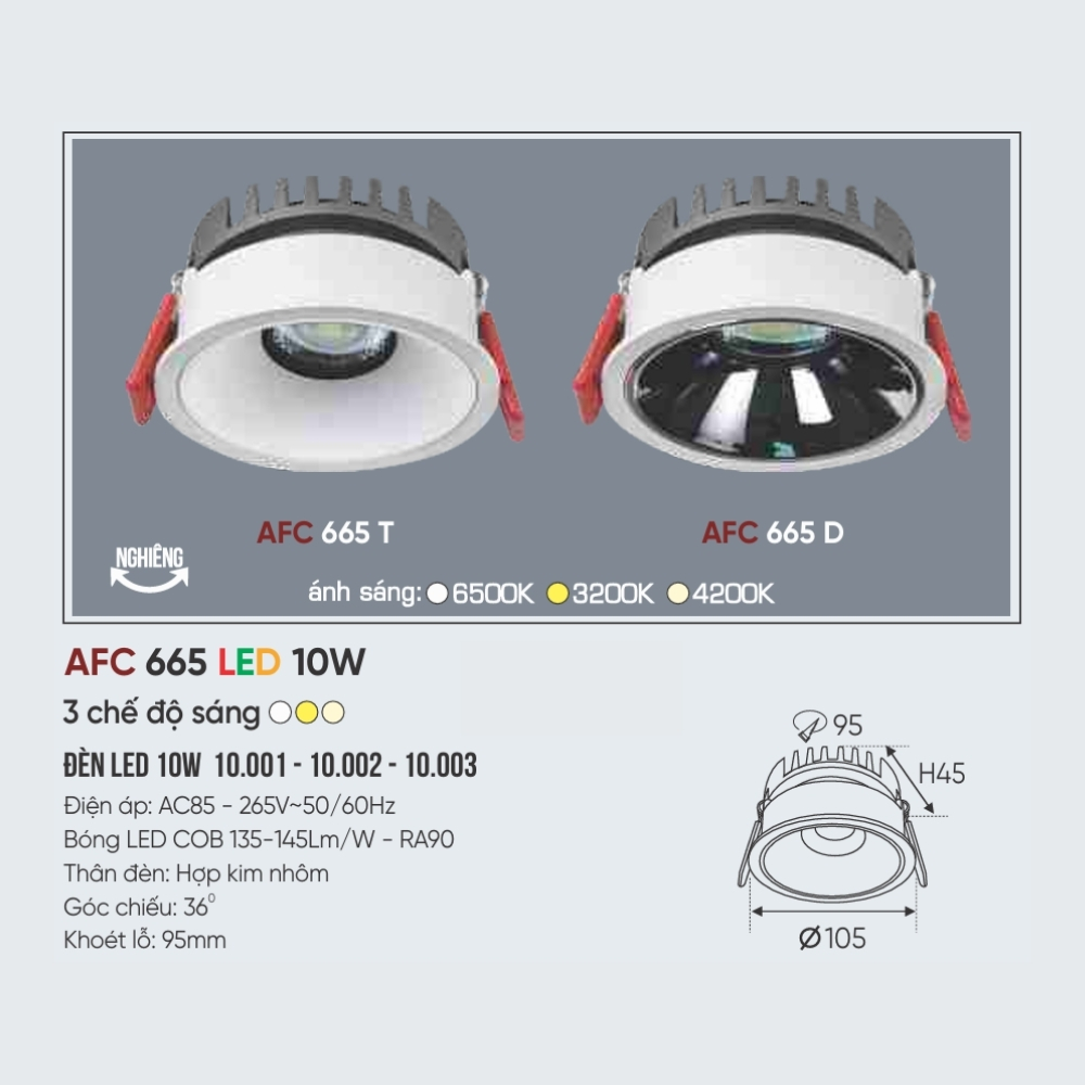 Đèn LED downlight âm trần Anfaco 665 D LED 10W