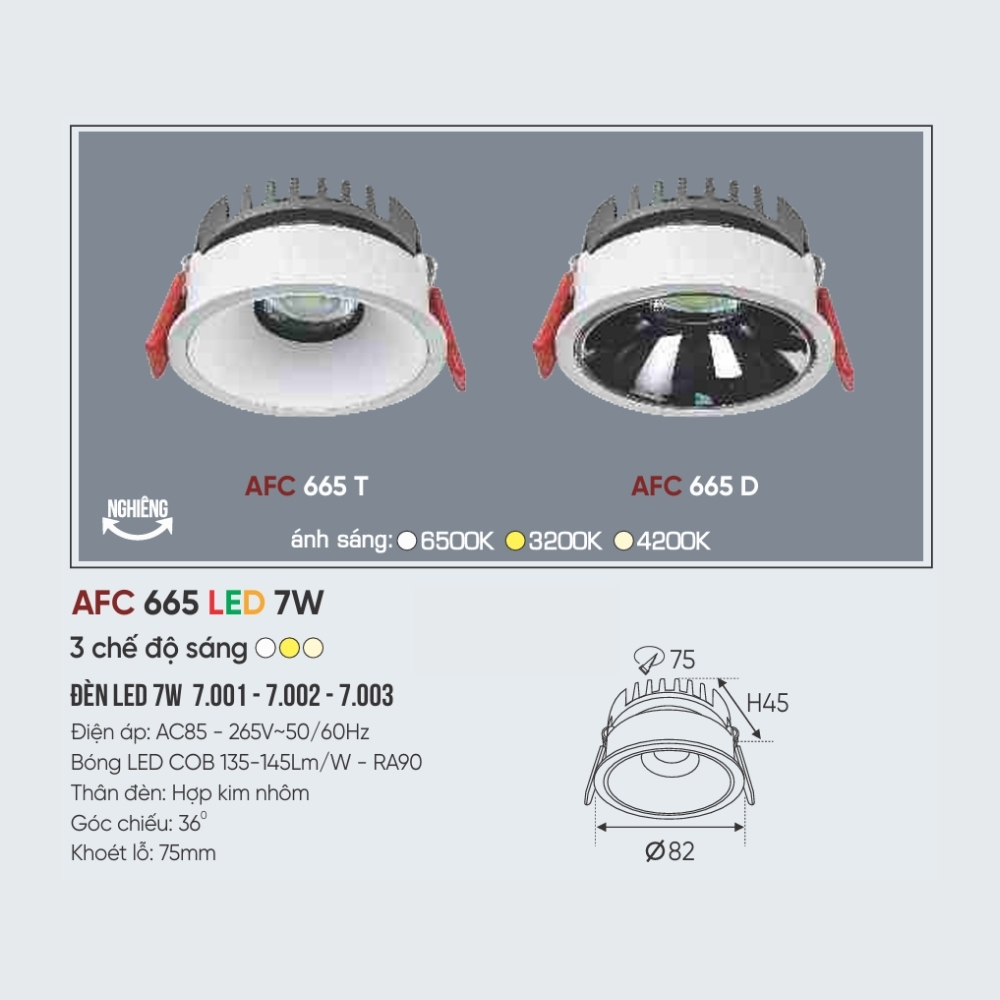 Đèn LED downlight âm trần Anfaco 665 T LED 7W