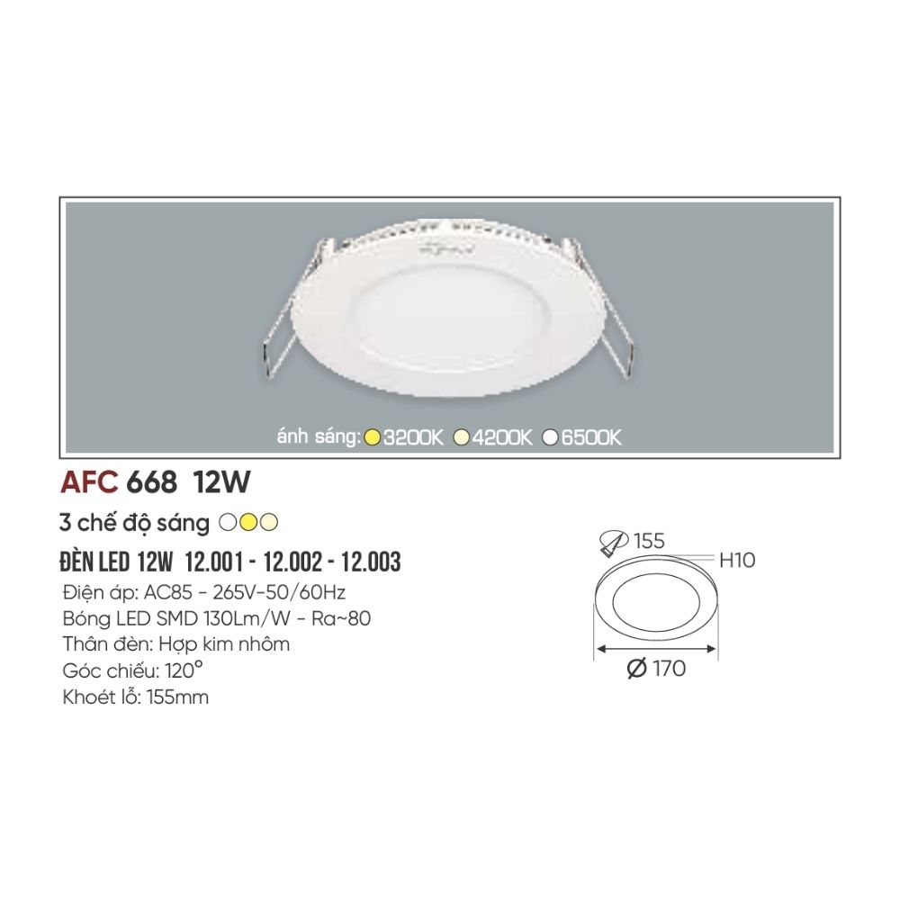 Đèn LED panel âm trần siêu mỏng Anfaco 668 LED 12W