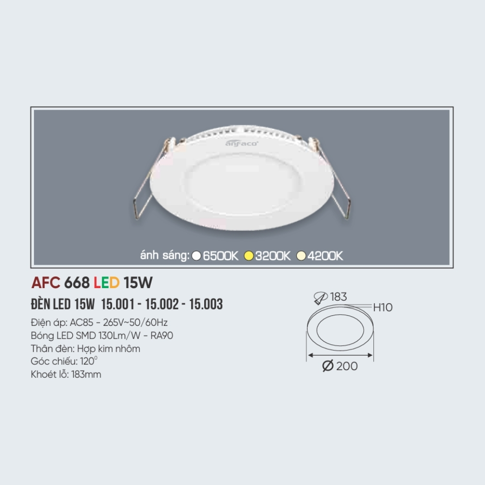 Đèn LED panel âm trần siêu mỏng Anfaco 668 LED 15W