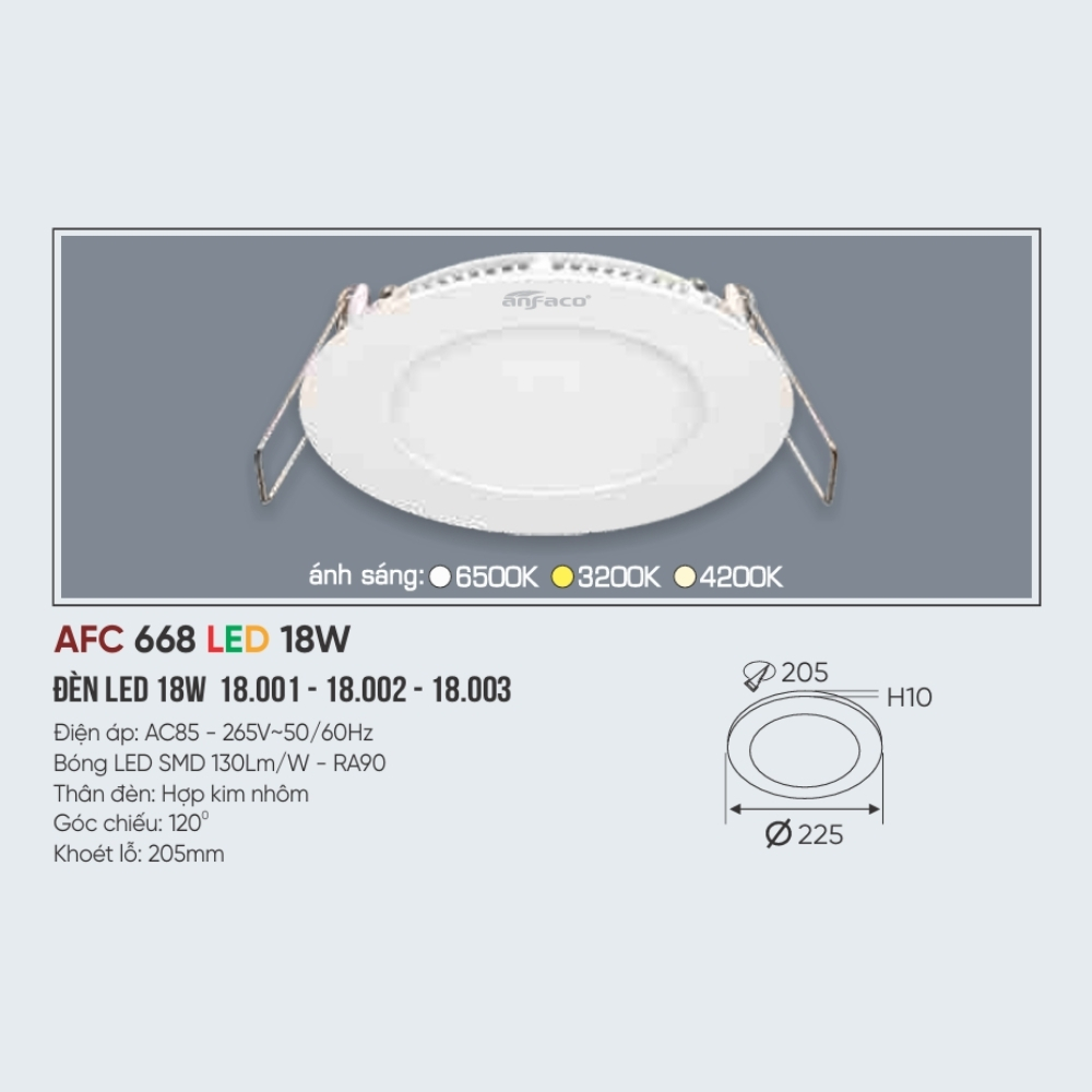 Đèn LED panel âm trần siêu mỏng Anfaco 668 LED 18W