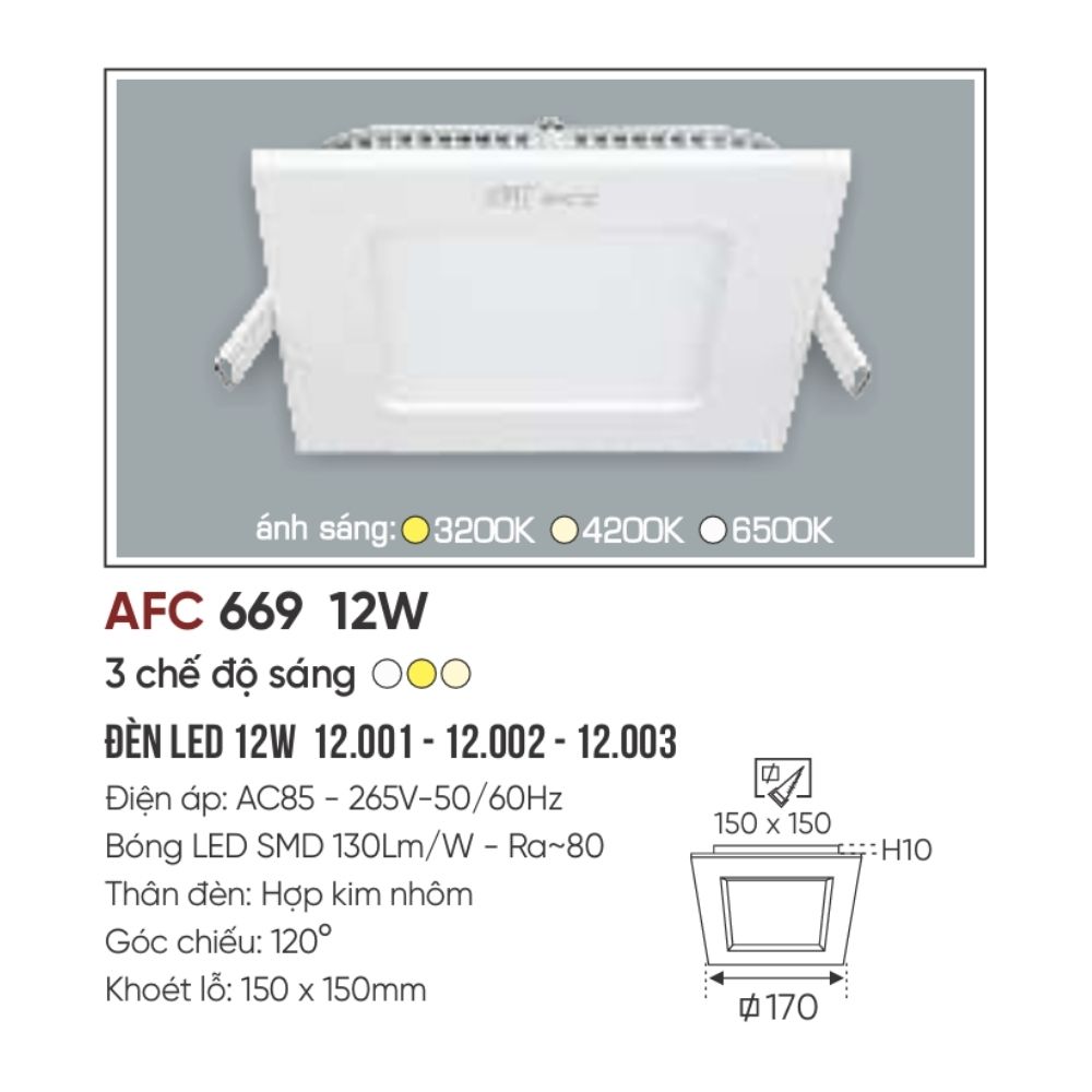 Đèn LED panel âm trần siêu mỏng Anfaco 669 LED 12W