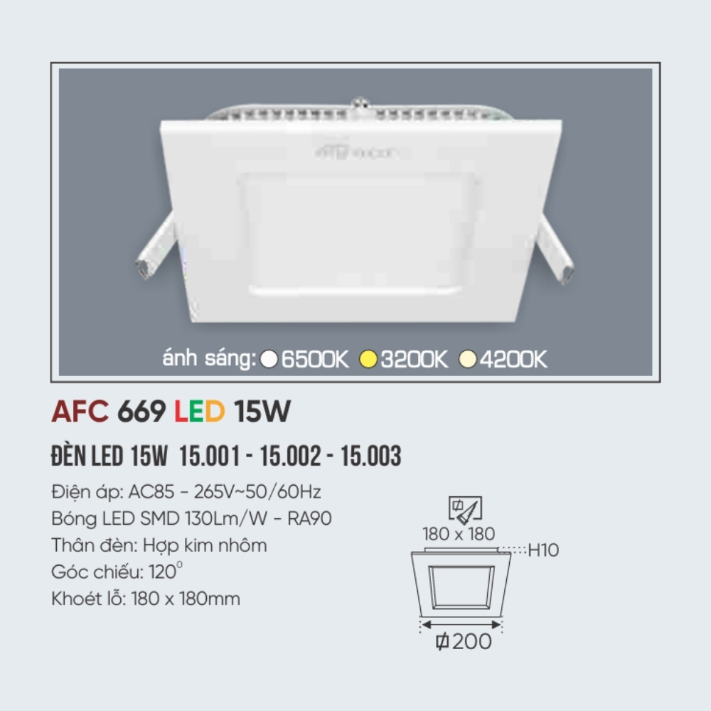 Đèn LED panel âm trần siêu mỏng Anfaco 669 LED 15W