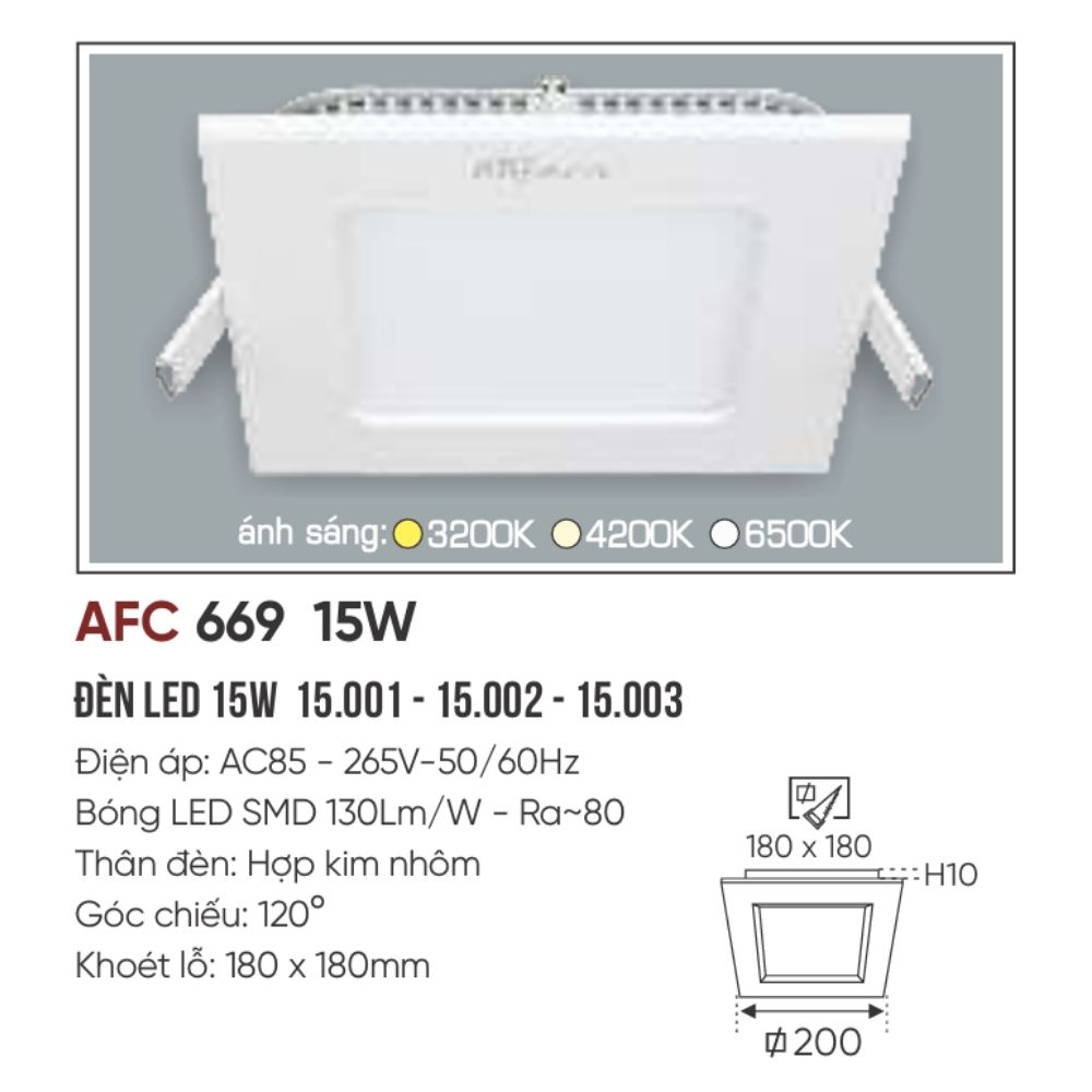 Đèn LED panel âm trần siêu mỏng Anfaco 669 LED 15W