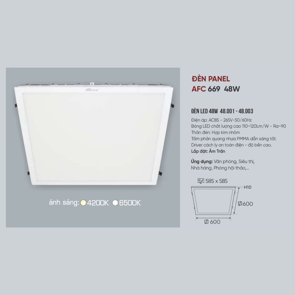 Đèn LED panel âm trần siêu mỏng Anfaco 669 LED 48W