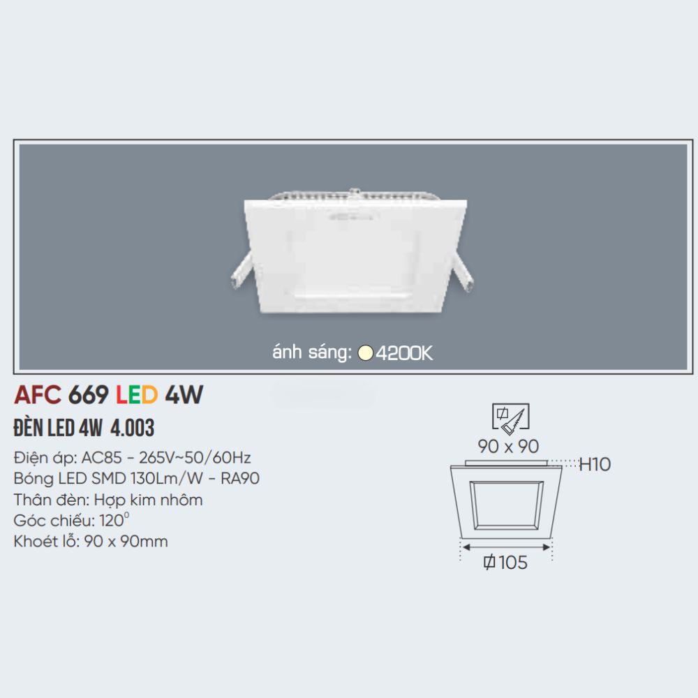 Đèn LED panel âm trần siêu mỏng Anfaco 669 LED 4W