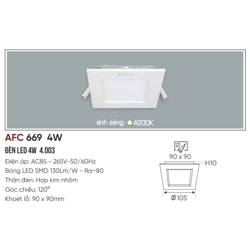 Đèn LED panel âm trần siêu mỏng Anfaco 669 LED 4W