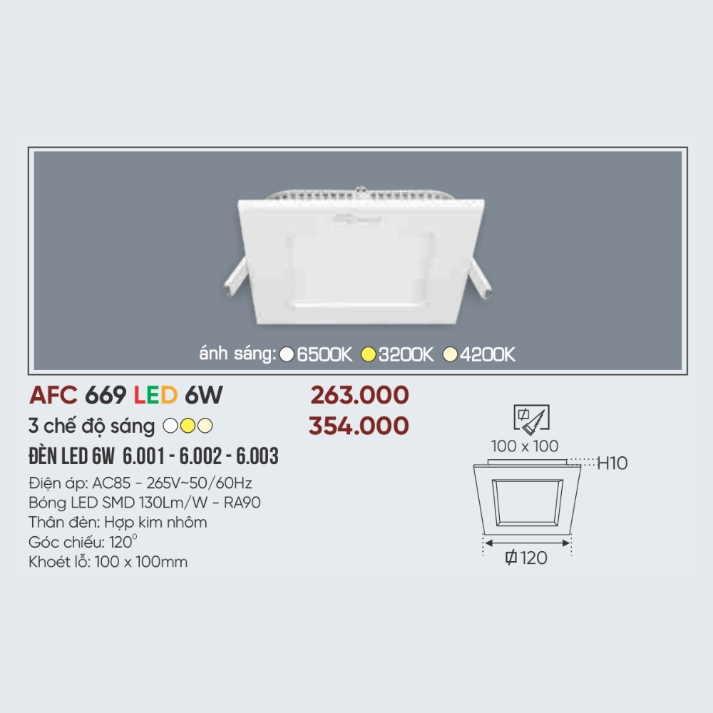 Đèn LED panel âm trần siêu mỏng Anfaco 669 LED 6W