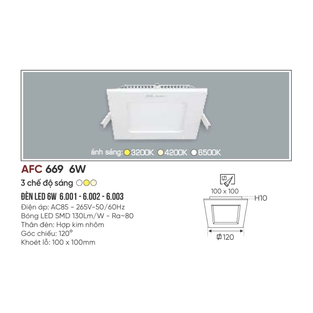 Đèn LED panel âm trần siêu mỏng Anfaco 669 LED 6W
