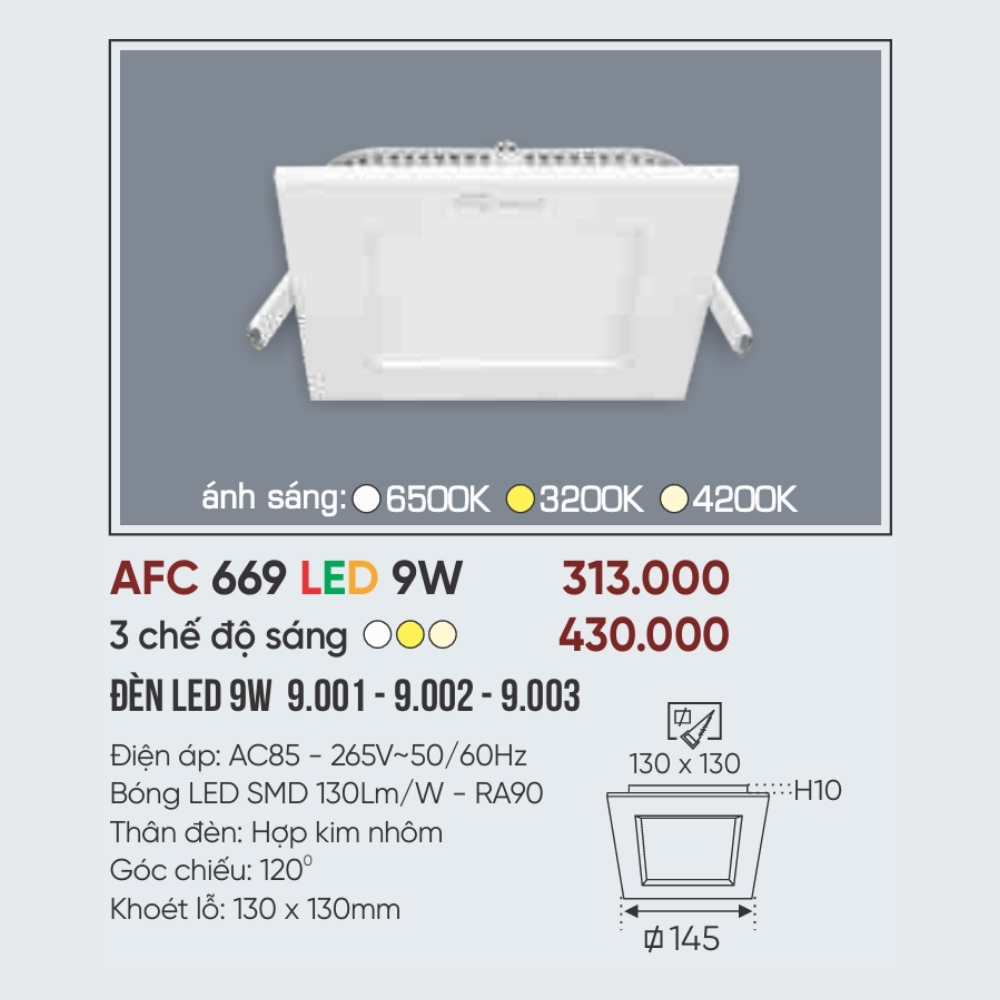 Đèn LED panel âm trần siêu mỏng Anfaco 669 LED 9W