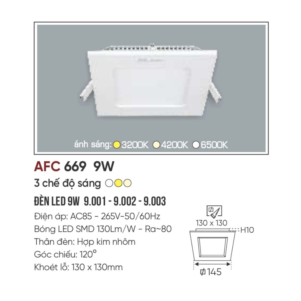 Đèn LED panel âm trần siêu mỏng Anfaco 669 LED 9W