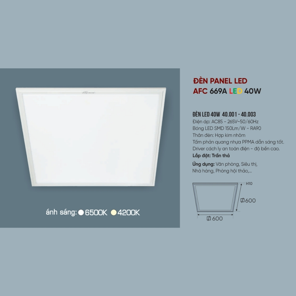 Đèn LED panel âm trần siêu mỏng Anfaco 669A LED 40W