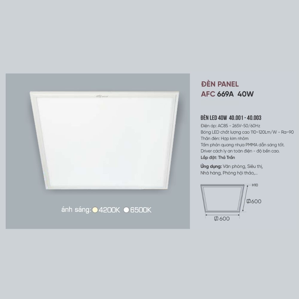 Đèn LED panel âm trần siêu mỏng Anfaco 669A LED 40W