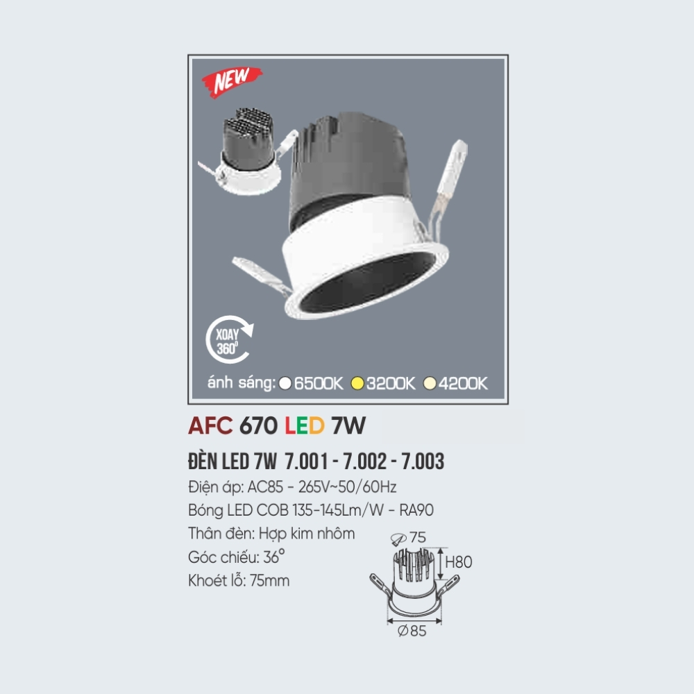 Đèn LED downlight âm trần Anfaco 670 LED 7W