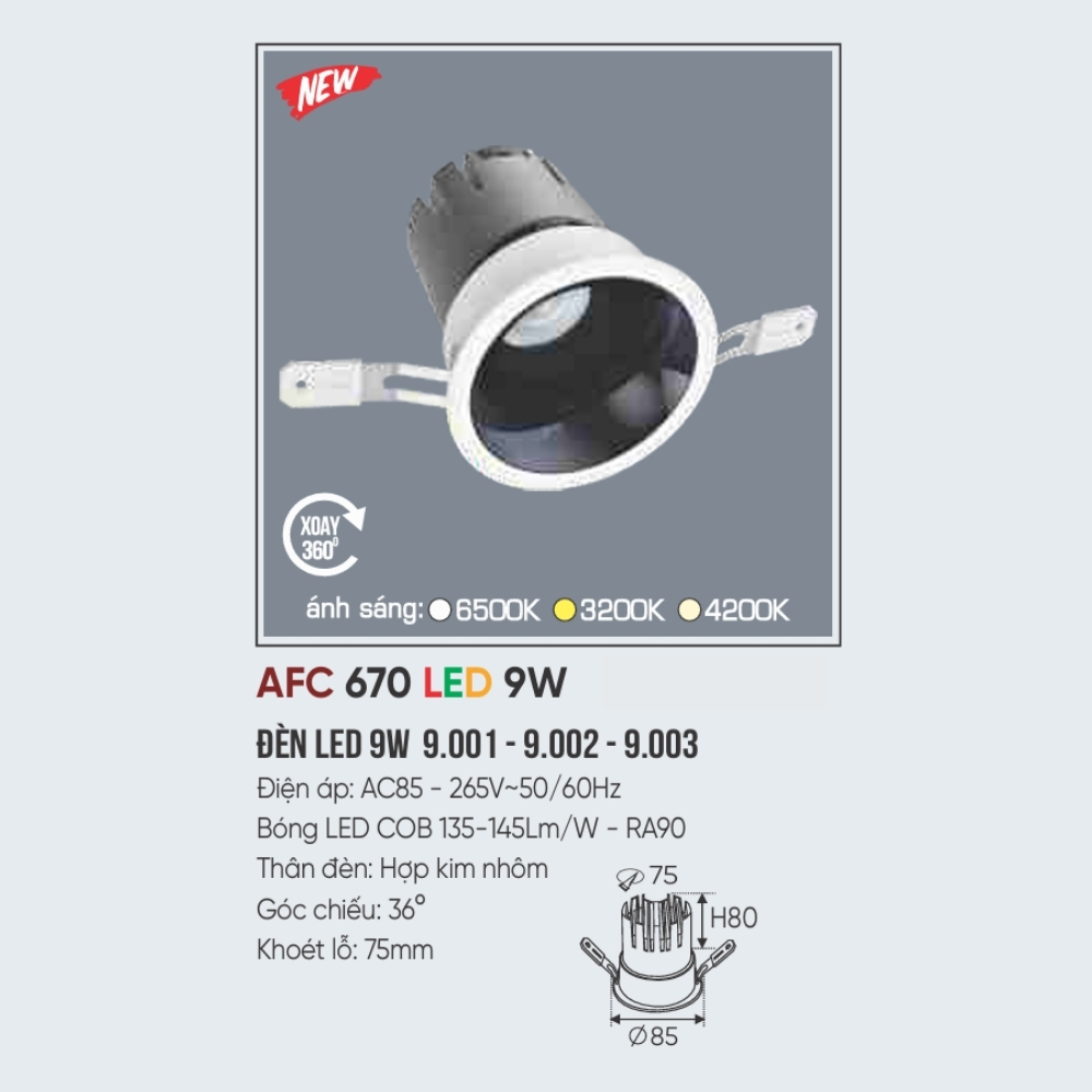 Đèn LED downlight âm trần Anfaco 670 LED 9W