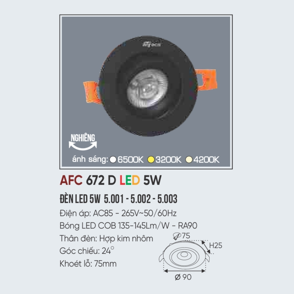 Đèn LED downlight âm trần Anfaco 672 D LED 5W