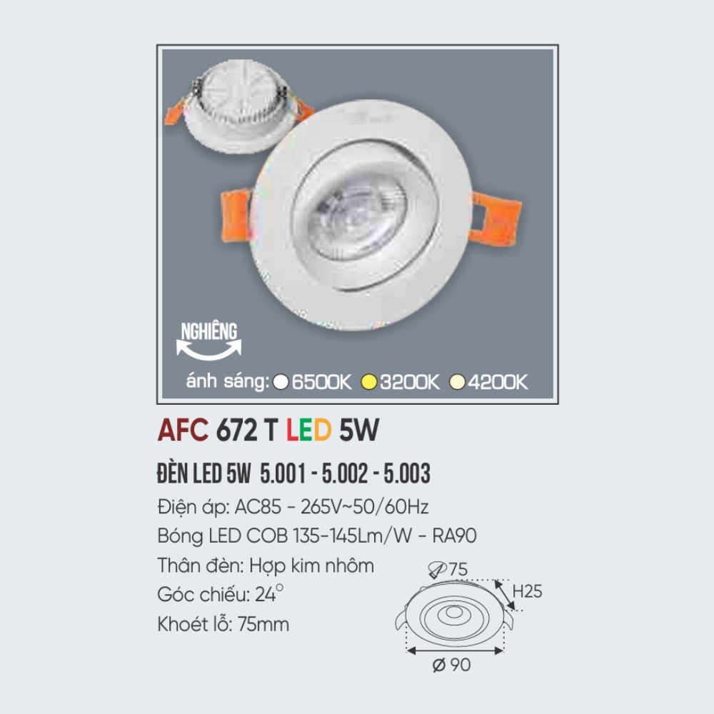 Đèn LED downlight âm trần Anfaco 672 T LED 5W