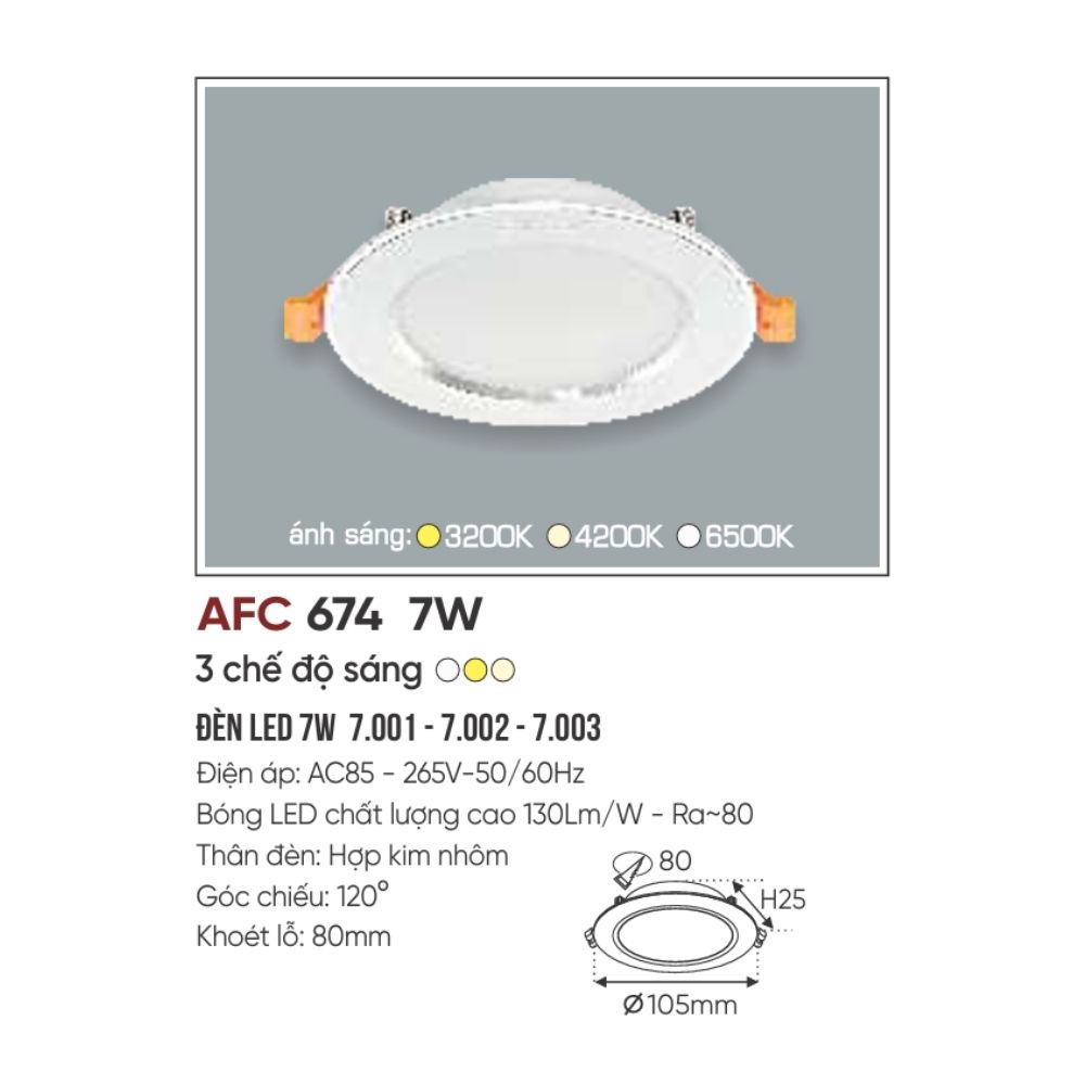 Đèn LED downlight âm trần Anfaco 674 LED 7W