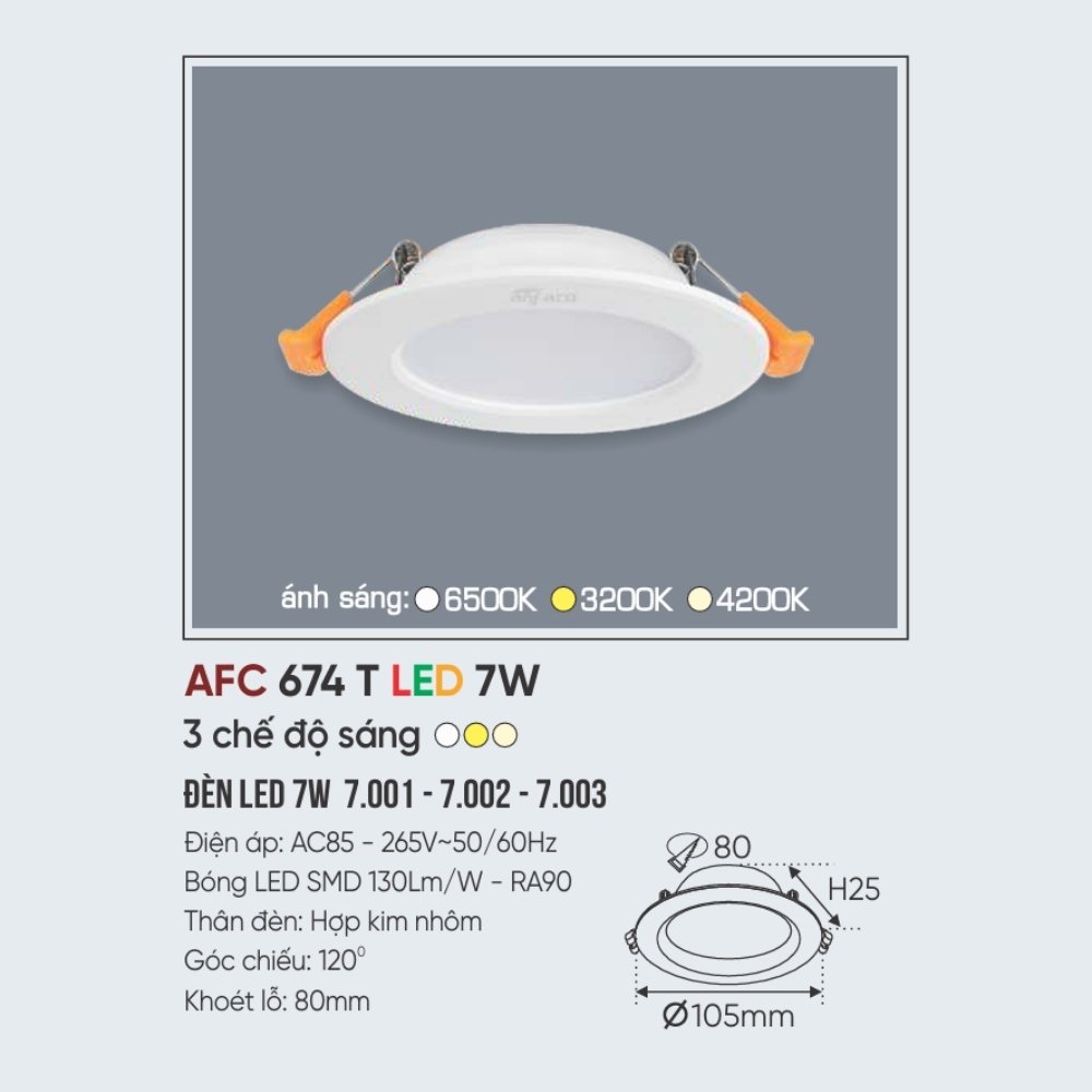 Đèn LED downlight âm trần Anfaco 674 T LED 7W