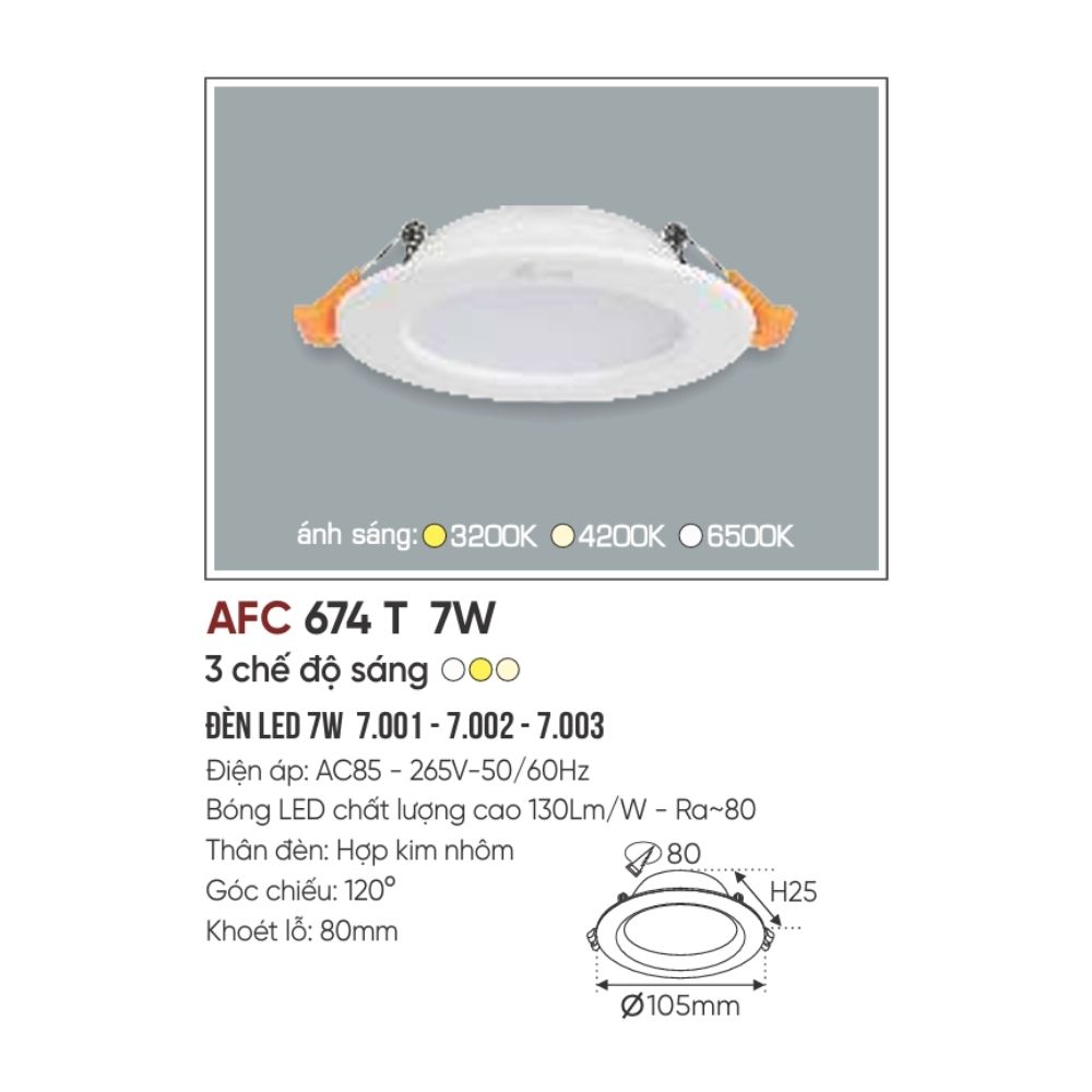 Đèn LED downlight âm trần Anfaco 674 T LED 7W