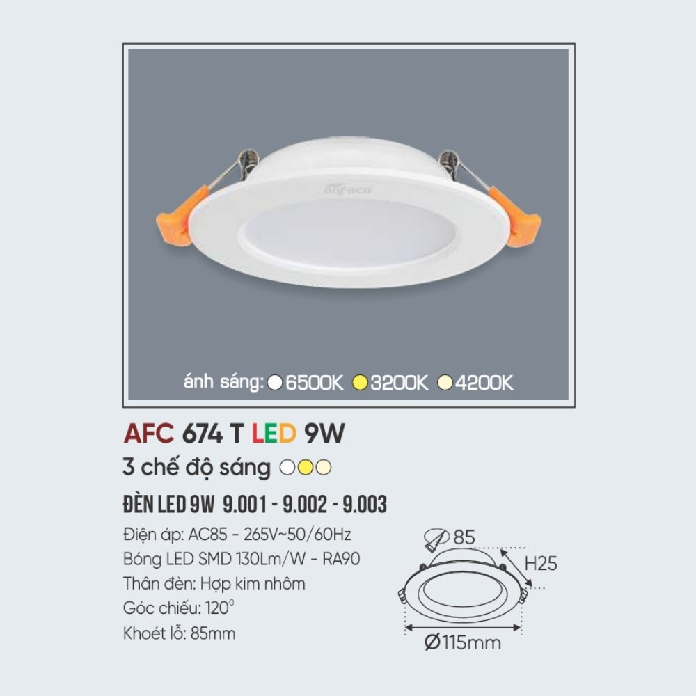 Đèn LED downlight âm trần Anfaco 674 T LED 9W