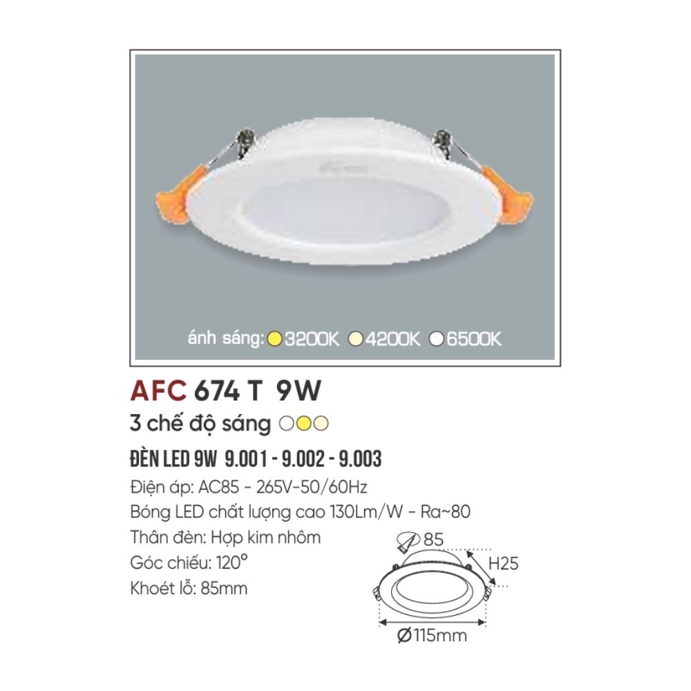 Đèn LED downlight âm trần Anfaco 674 T LED 9W