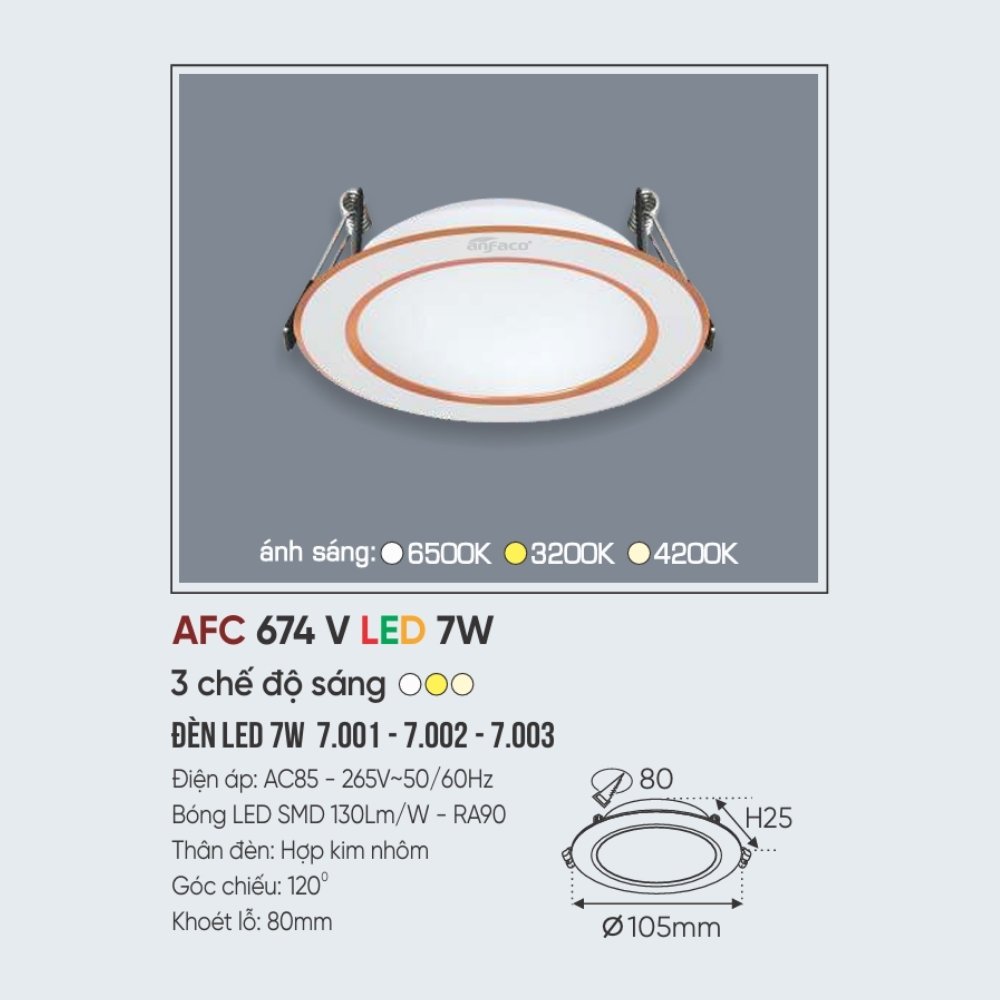 Đèn LED downlight âm trần Anfaco 674 V LED 7W