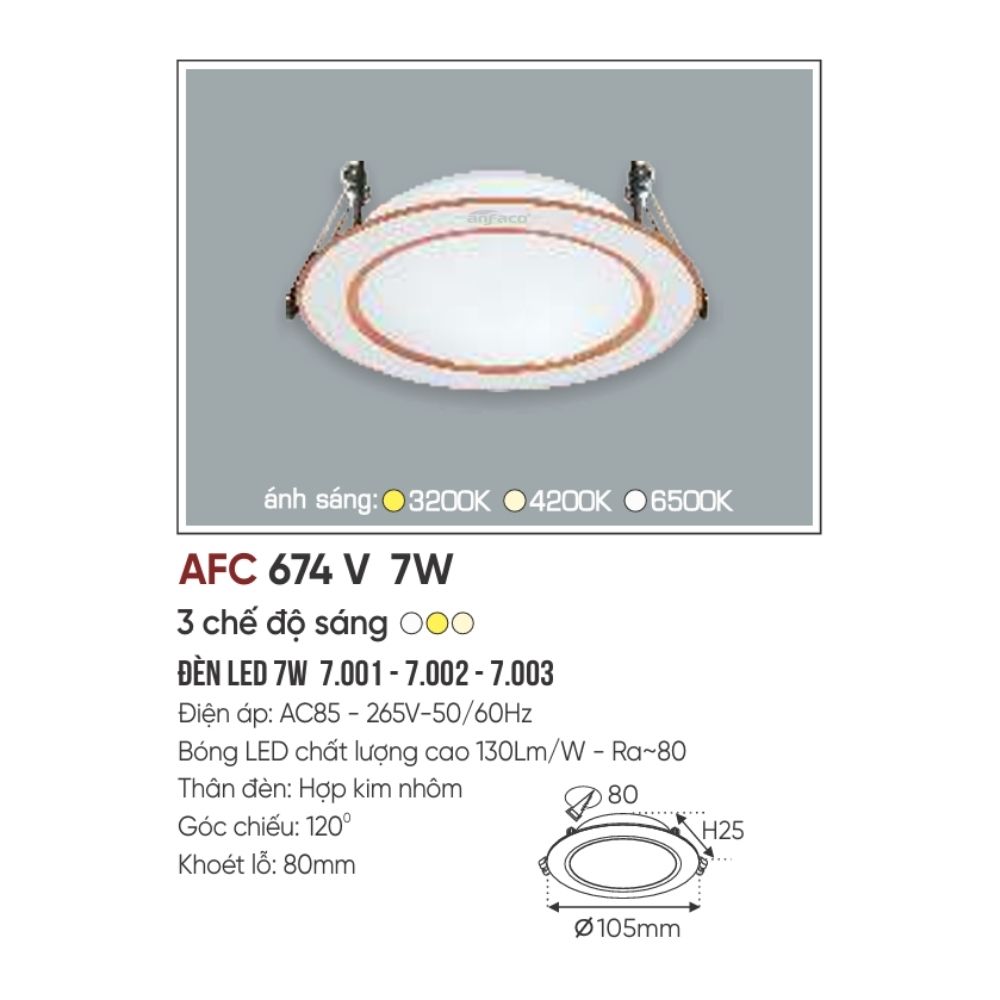 Đèn LED downlight âm trần Anfaco 674 V LED 7W