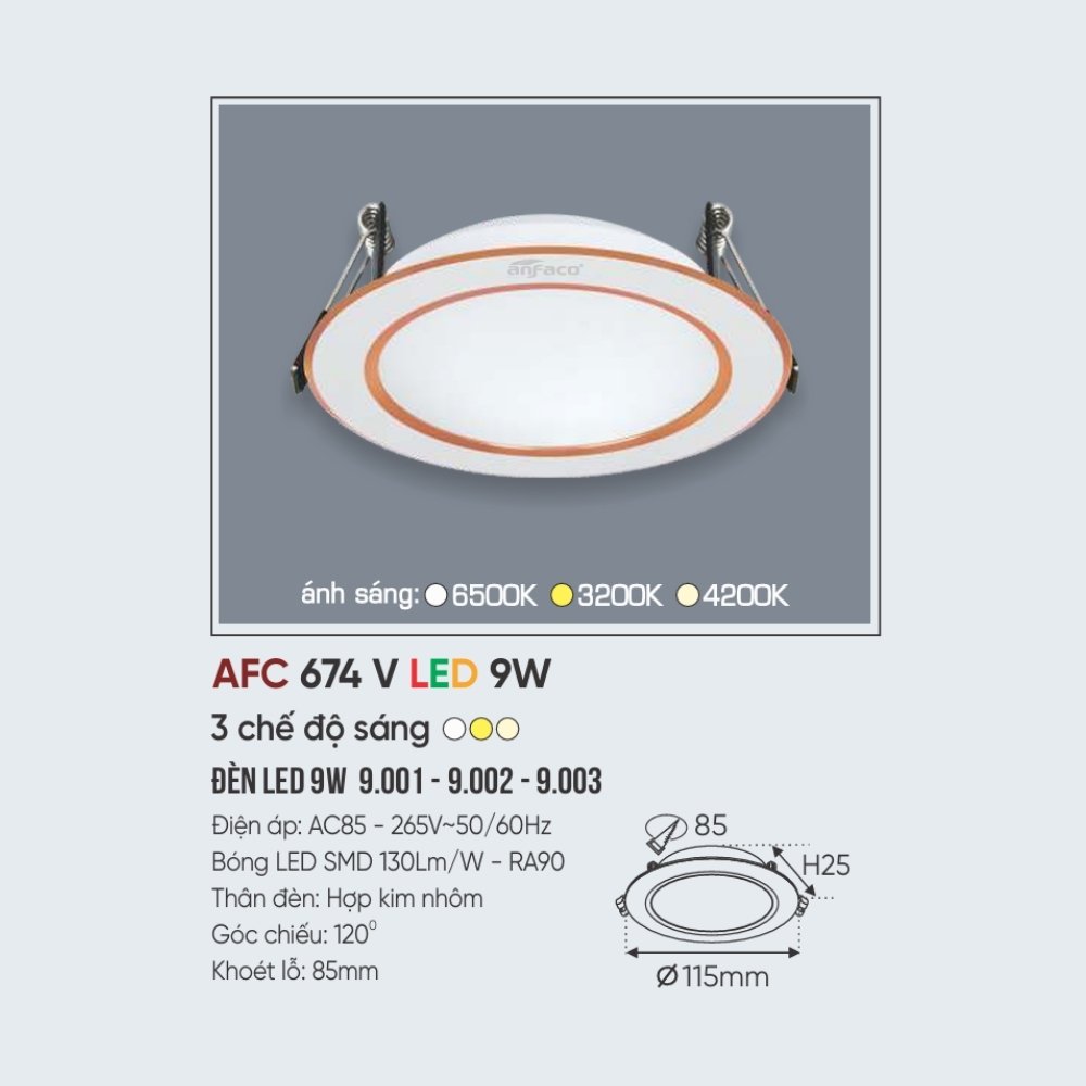 Đèn LED downlight âm trần Anfaco 674V LED 9W