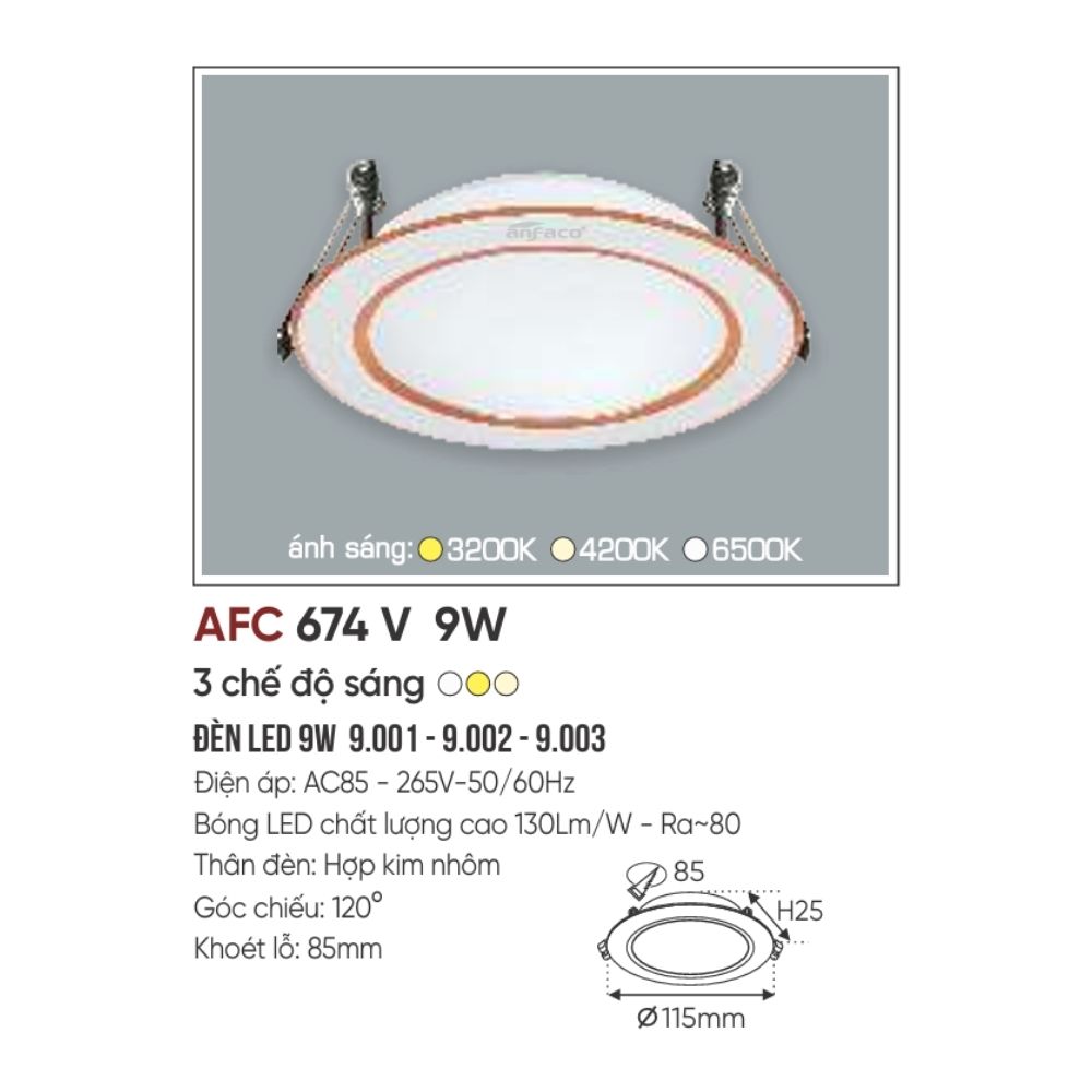 Đèn LED downlight âm trần Anfaco 674V LED 9W