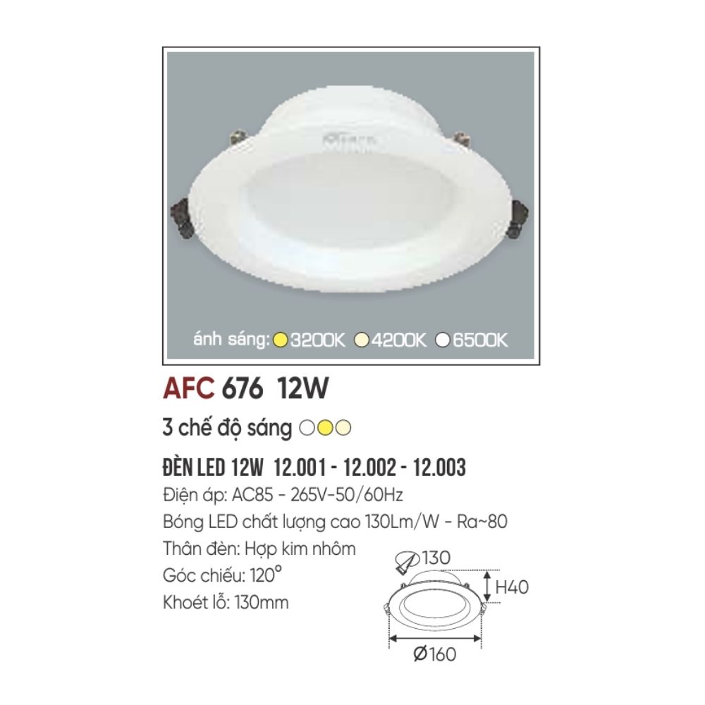Đèn LED downlight âm trần Anfaco 676 LED 12W