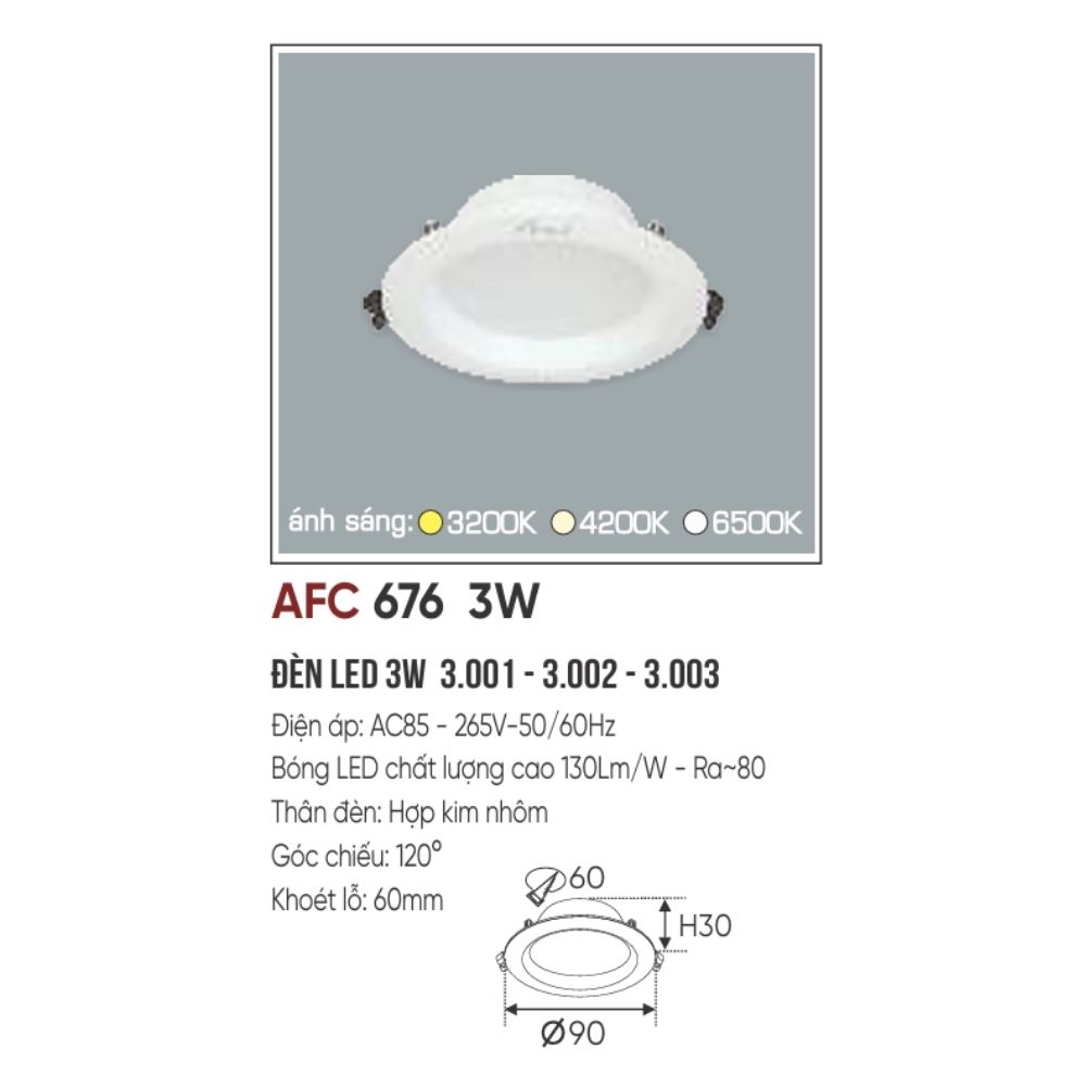 Đèn LED downlight âm trần Anfaco 676 LED 3W