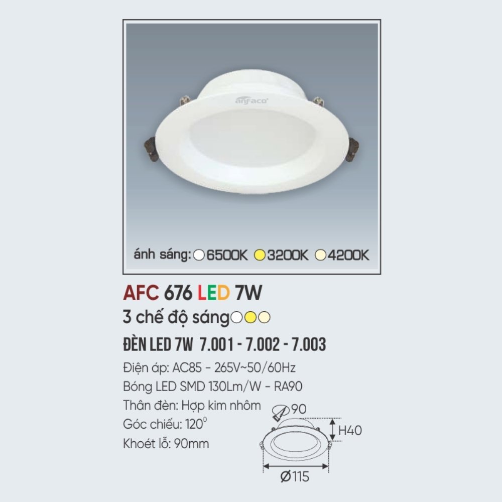 Đèn LED downlight âm trần Anfaco 676 LED 7W