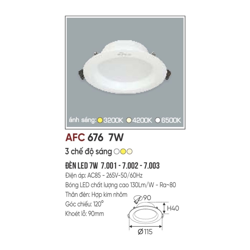Đèn LED downlight âm trần Anfaco 676 LED 7W