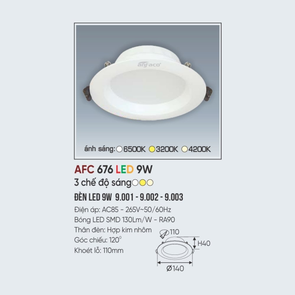 Đèn LED downlight âm trần Anfaco 676 LED 9W