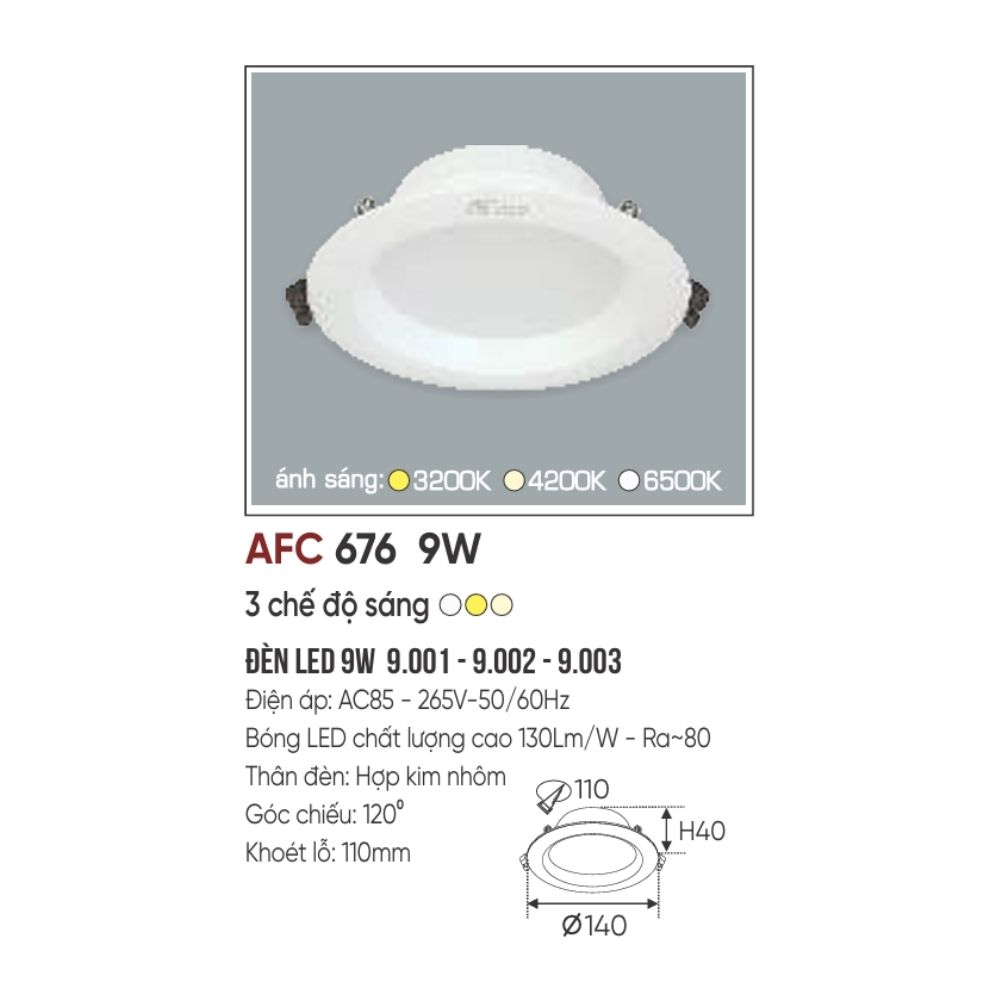Đèn LED downlight âm trần Anfaco 676 LED 9W