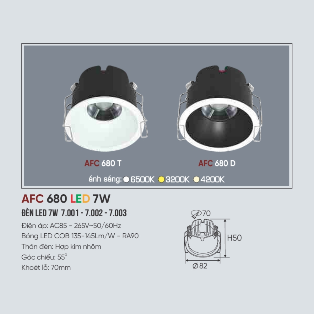 Đèn LED downlight âm trần Anfaco 680 T LED 7W