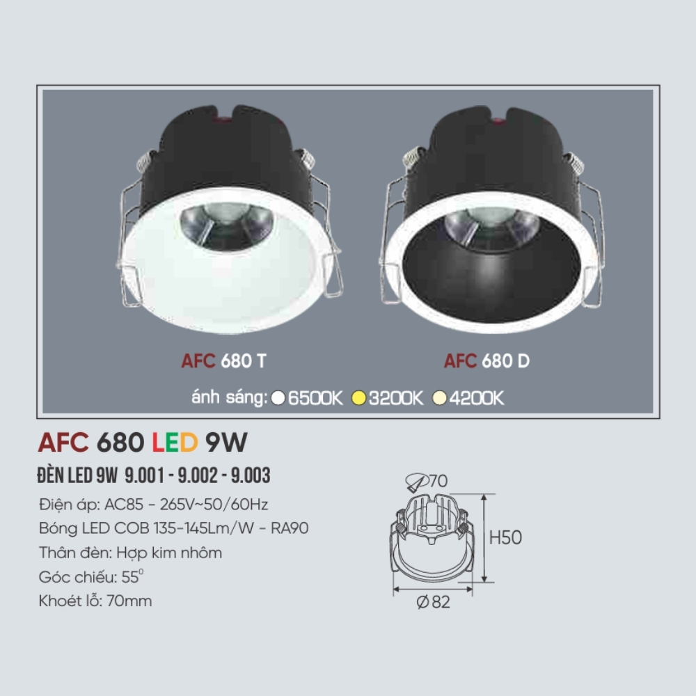 Đèn LED downlight âm trần Anfaco 680 T LED 9W